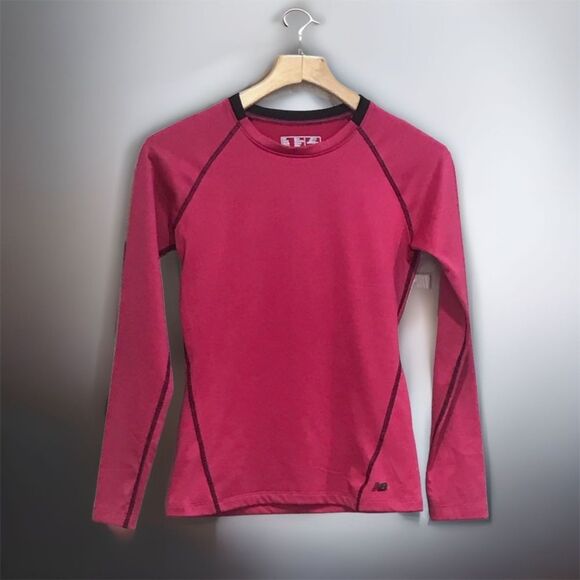 NEW BALANCE Exercise Top Long Sleeve Fleece Lined Pink Black Trim Sz S - Picture 3 of 7